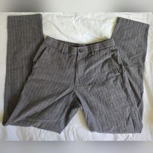 Uniqlo Linen Cotton Grey striped Straight leg Trousers dress Pants Small